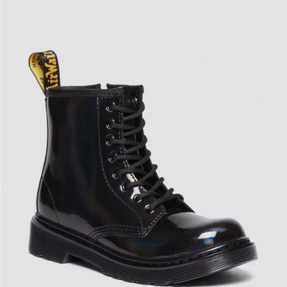 EUC Girls Dr. Martens Shiny Black Boots Rainbow Iridescent girls size 3 - Picture 2 of 11